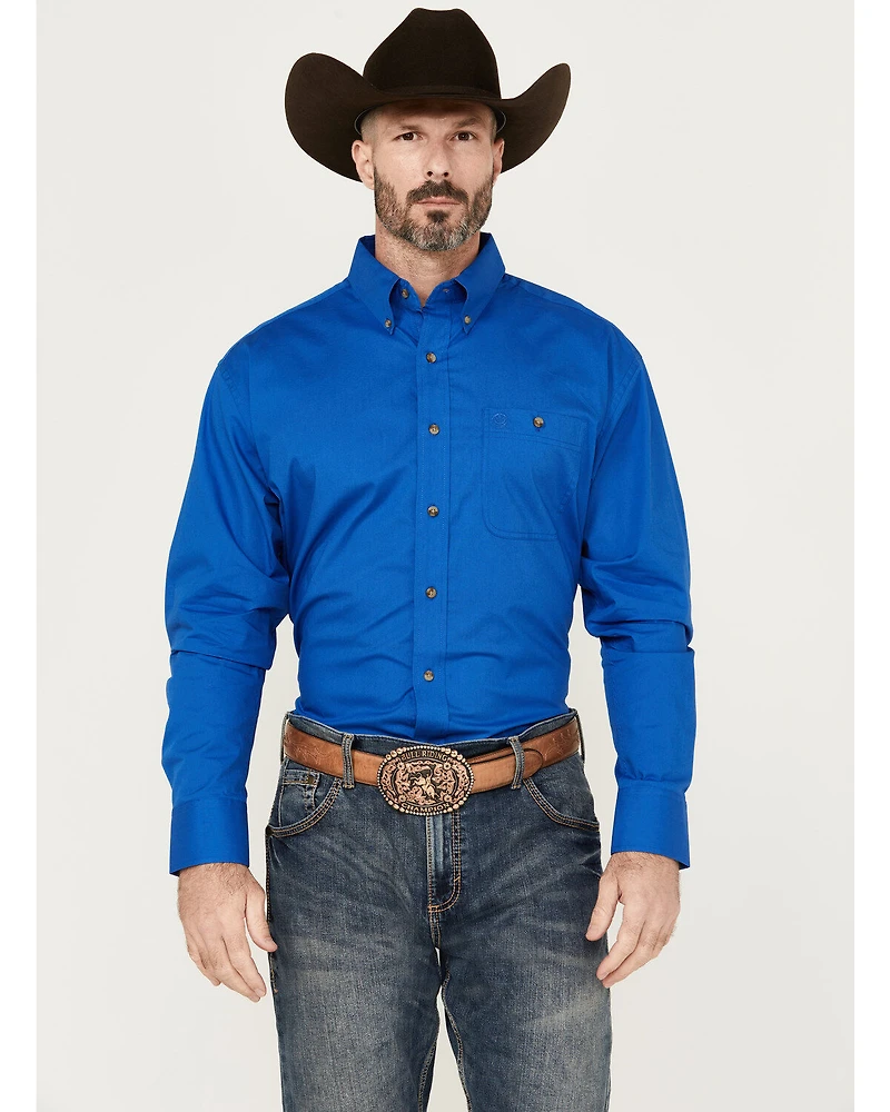 George Strait by Wrangler Men's Solid Long Sleeve Button-Down Stretch Western Shirt