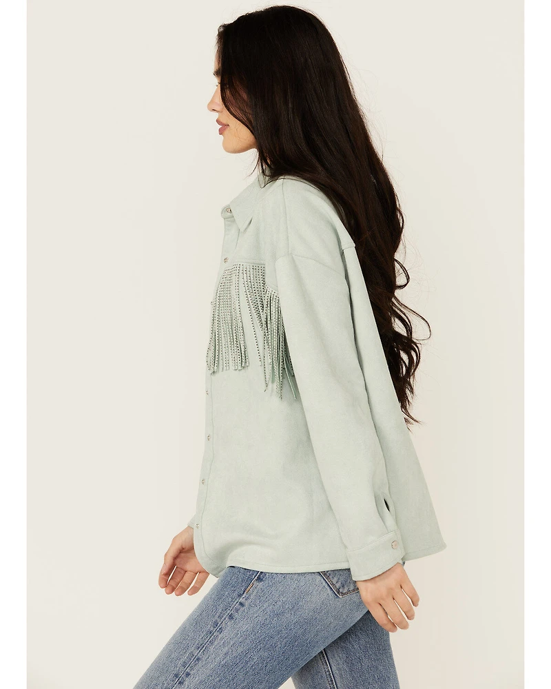 Rock & Roll Denim Women's Faux Suede Front Fringe Shacket