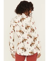 Wrangler Retro Women's Bucking Horse Conversational Print Long Sleeve Snap Western Shirt