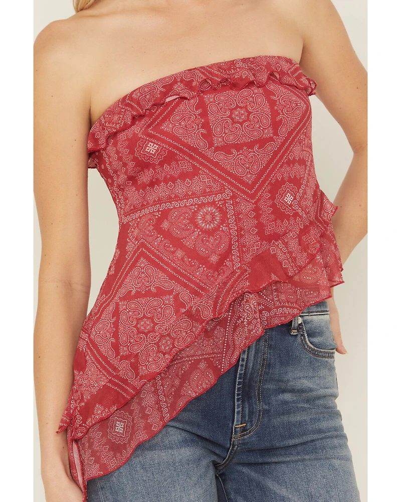 Shyanne Women's Bandana Print Asymmetrical Strapless Top