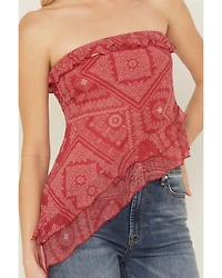 Shyanne Women's Bandana Print Asymmetrical Strapless Top
