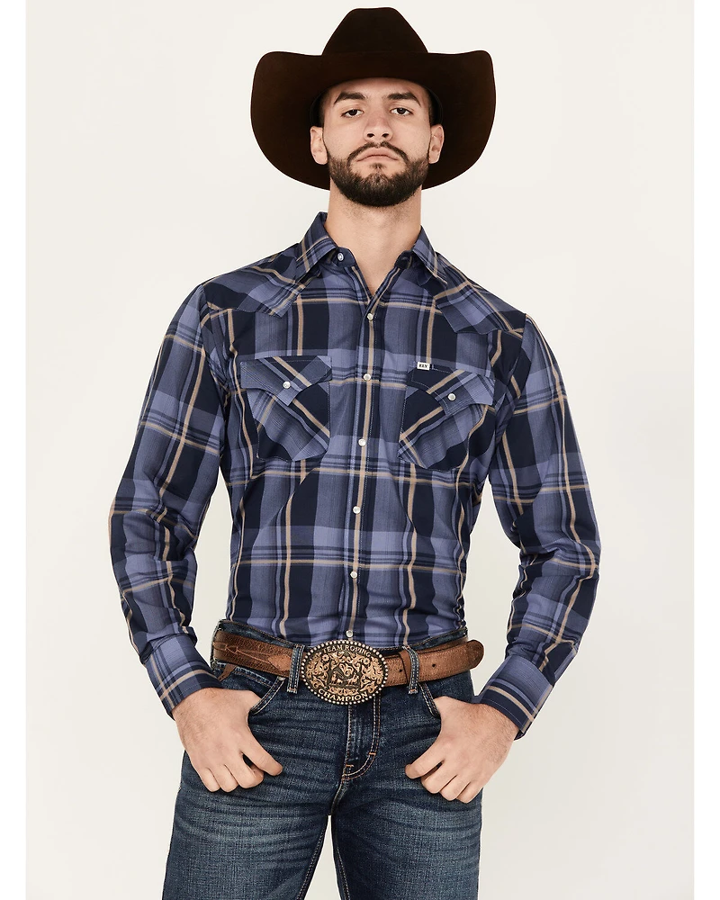 Ely Walker Men's Plaid Print Long Sleeve Snap Western Shirt