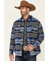 Powder River Outfitters Men's Blue Southwestern Print Button-Front Wool Shirt Jacket