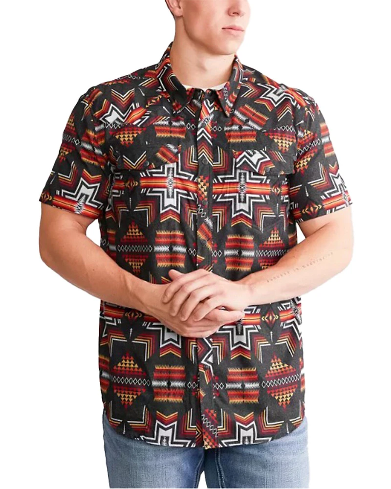 Rock & Roll Denim Men's Tek Southwestern Print Short Sleeve Snap Western Shirt