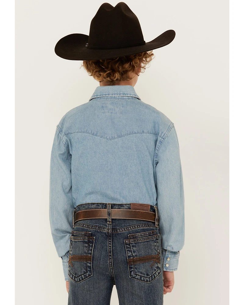 Wrangler Boys' Denim Long Sleeve Snap Western Shirt