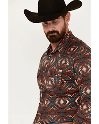 Rock & Roll Denim Men's Southwestern Print Long Sleeve Pearl Snap Stretch Western Shirt