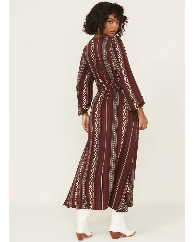 Wrangler Retro Women's Southwestern Striped Print Long Sleeve Button-Down Maxi Dress