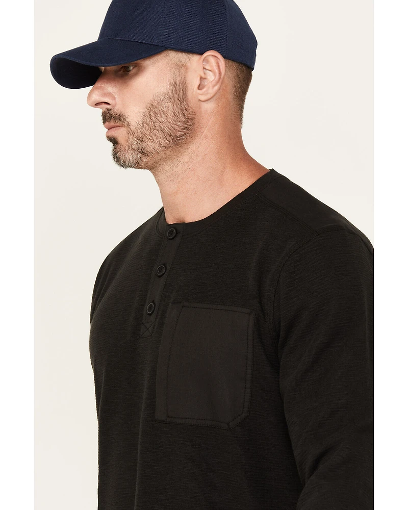 Lucky Brand Workwear Men's Slub Thermal Long Sleeve Pocket Henley Shirt