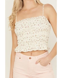 Miss Me Women's Floral Print Knit Smocked Tank