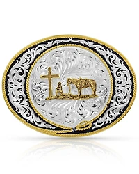 Montana Silversmiths Men's Tri-Color Pinched Buckle With Christian Cowboy Figure