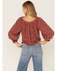 Wild Moss Women's Rust Floral Peasant Top