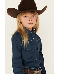 Shyanne Girls' Solid Rhinestone Long Sleeve Snap Stretch Western Shirt