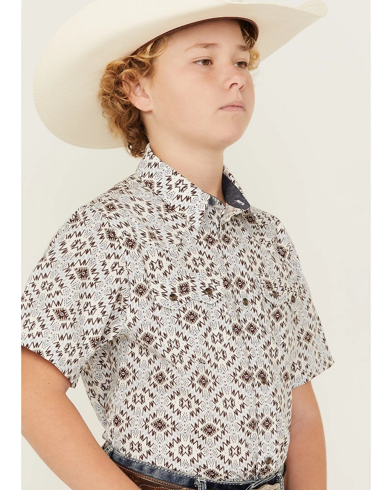 Cody James Boys' High Plains Southwestern Print Short Sleeve Snap Western Shirt