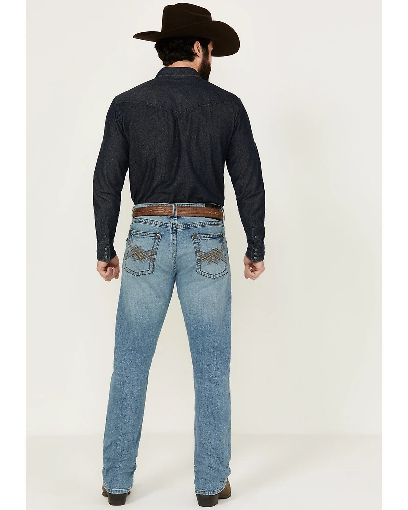 Rock 47 by Wrangler Men's Red Valley Light Medium Wash Slim Straight Stretch Denim Jeans