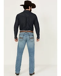 Rock 47 by Wrangler Men's Red Valley Light Medium Wash Slim Straight Stretch Denim Jeans