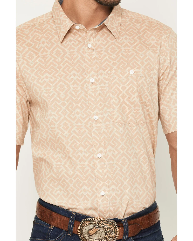 RANK 45® Men's Mustang 2 Geo Print Short Sleeve Button-Down Stretch Western Shirt