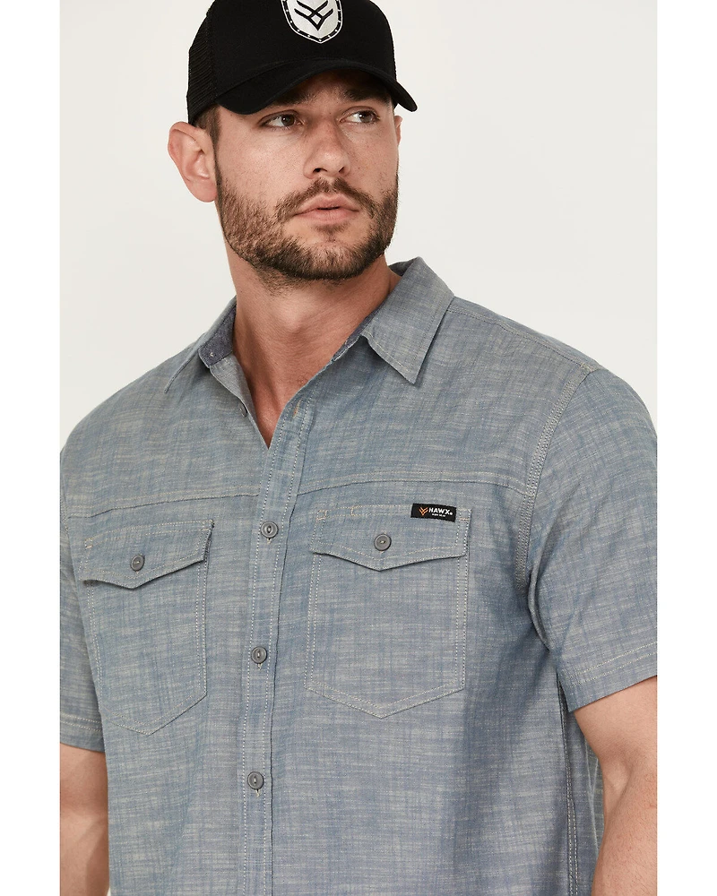 Hawx Men's Chambray Short Sleeve Button-Down Stretch Work Shirt - Tall