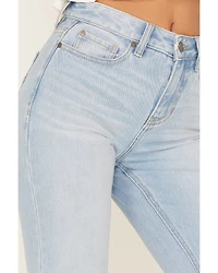 Shyanne Women's Two Tone Seamed Light Wash High Rise Flare Jeans