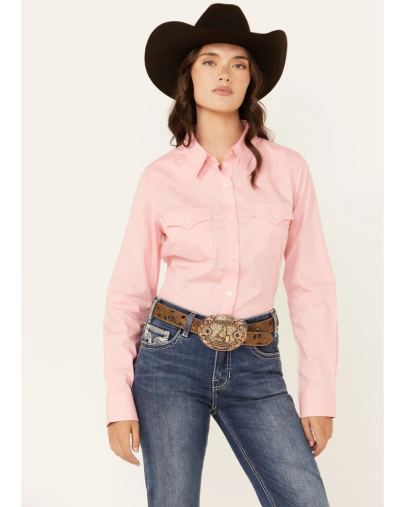 Wrangler Retro Women's Solid Long Sleeve Button-Down Stretch Western Shirt
