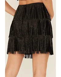 Fornia Women's Rhinestone Fringe Faux Suede Mini Skirt