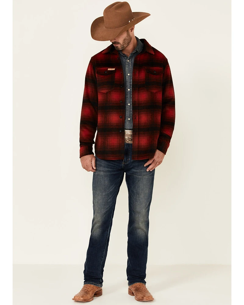 Powder River Outfitters Men's Red Ombre Plaid Wool Button-Front Shirt Jacket