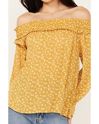 Wild Moss Women's Ditzy Floral Print Long Sleeve Off The Shoulder Shirt