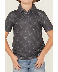 Rock & Roll Denim Boys' Long Horn Print Short Sleeve Button-Down Polo