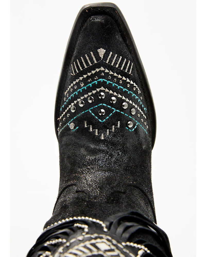 Corral Women's Embroidered and Crystal Eagle Fringe Western Boots - Snip Toe
