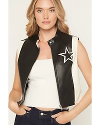 Stoosh Women's Star Faux Leather Zip-Up Vest