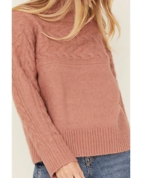 Cleo + Wolf Women's Mock Neck Pullover Cable Knit Sweater