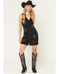 Rock & Roll Denim Women's Faux Suede Embellished Sleeveless Snap Mini Dress