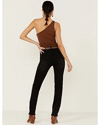 Grace LA Women's Embroidered Cheetah Print Black Skinny Jeans