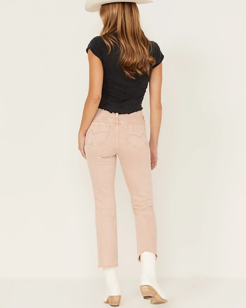 Cleo + Wolf Women's Distressed High Rise Straight Jeans