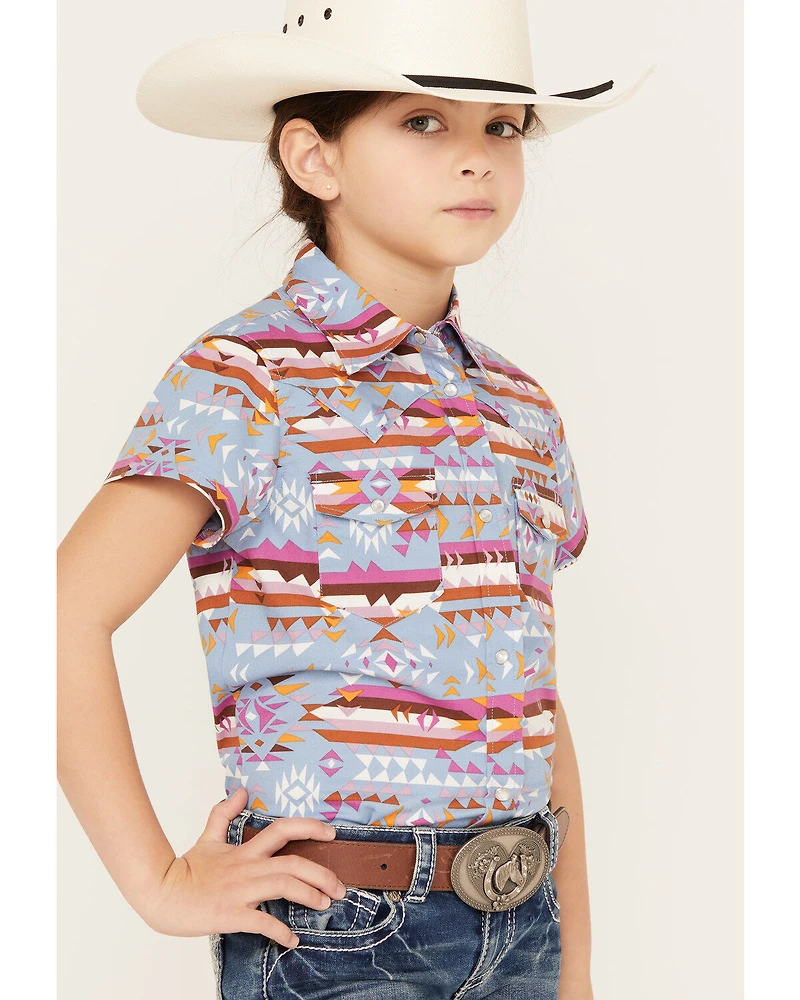 Shyanne Girls' Southwestern Print Short Sleeve Western Pearl Snap Shirt