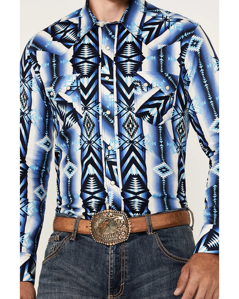 Rock & Roll Denim Men's Southwestern Print Long Sleeve Snap Stretch Western Shirt