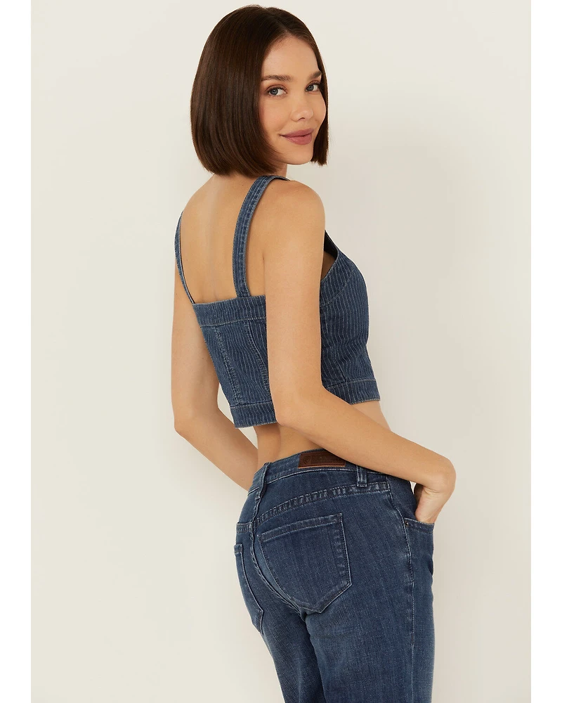 Rock & Roll Denim Women's Dark Wash Pinstripe Corset Crop Top