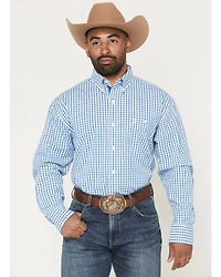 George Strait by Wrangler Men's Plaid Print Long Sleeve Button-Down Stretch Western Shirt