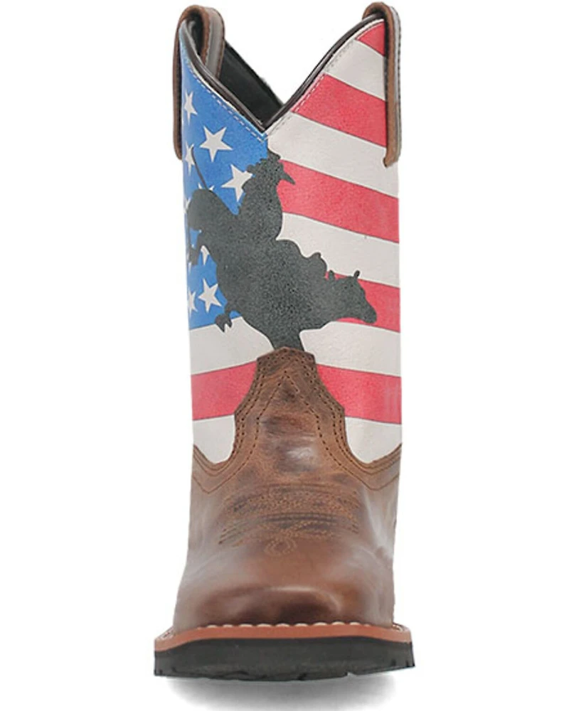 Dan Post Little Boys' Buckin' Around the Buck Patriotic Western Boots - Broad Square Toe