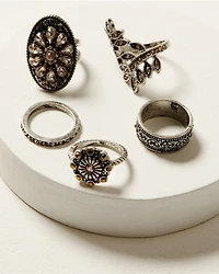 Shyanne Women's Champagne Chateau 5-Piece Silver Ring Set