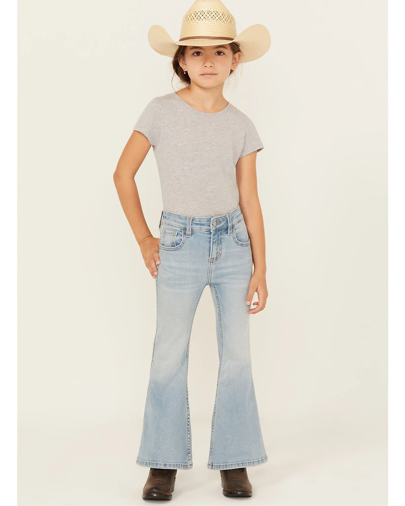 Shyanne Little Girls' Ophelia Floral Embroidered Light Wash Flare Stretch Denim Jeans