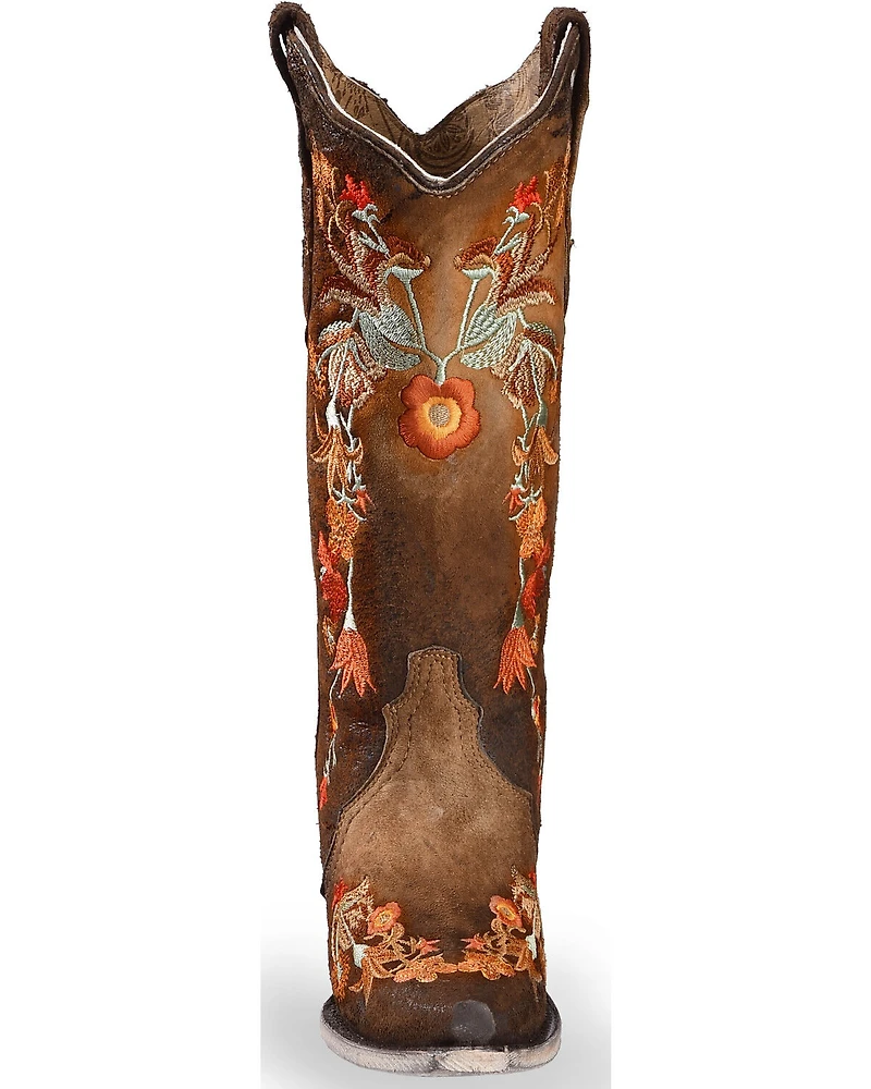 Corral Women's Floral Embroidered Lamb Western Boots - Snip Toe