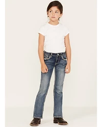 Grace LA Girls' Medium Wash Mid Rise Embroidered Cactus Bootcut Jeans