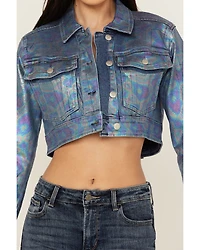 Vibrant Denim Women's Holographic Cropped Jacket