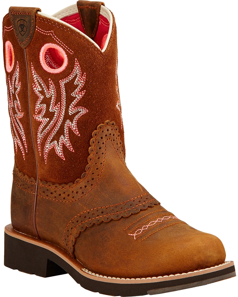 Ariat Girls' Fatbaby Powder Brown Western Boots - Round Toe
