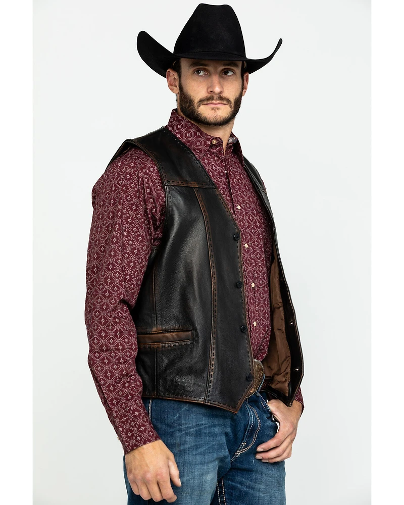 Scully Leatherwear Men's Leather Buck Stitch Vest