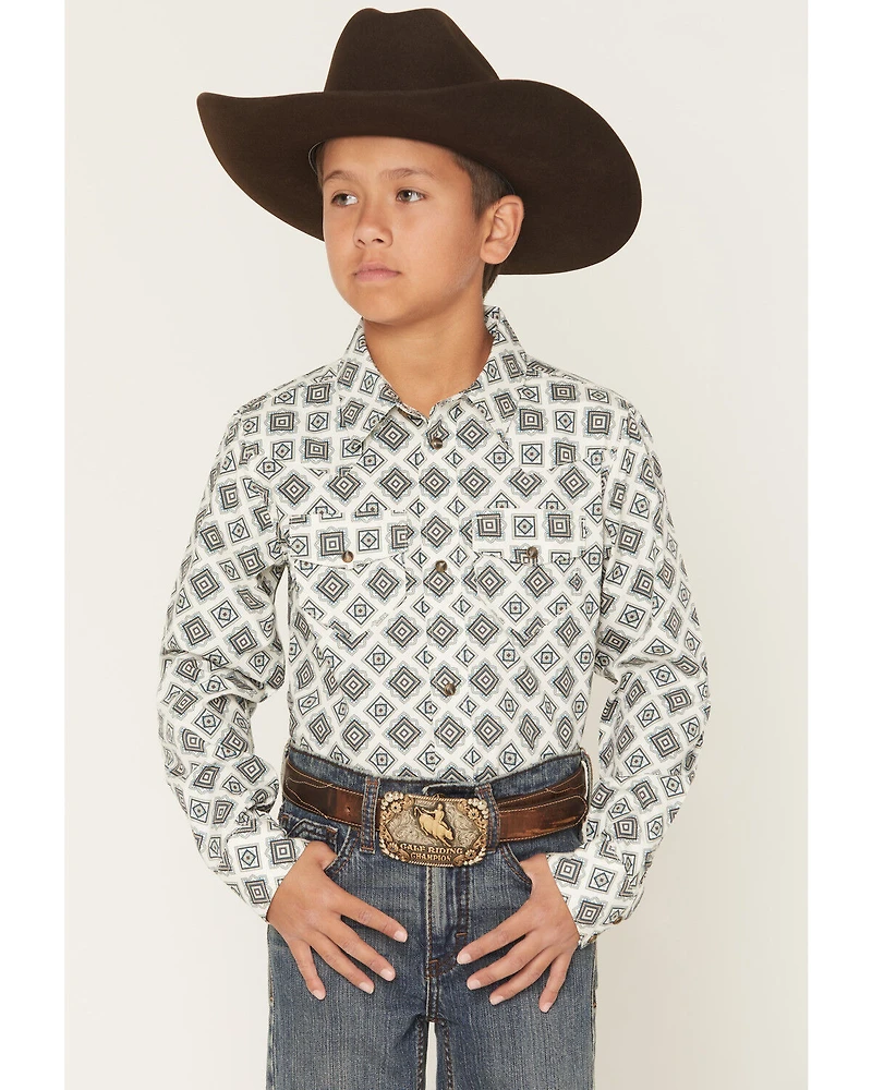 Gibson Trading Co Boys' Time Warp Geo Print Long Sleeve Snap Western Shirt