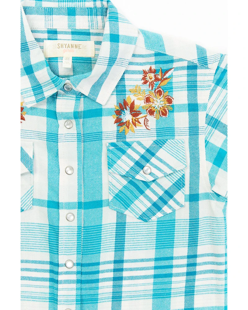 Shyanne Toddler Girls' Embroidered Plaid Print Short Sleeve Western Pearl Snap Shirt