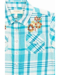 Shyanne Toddler Girls' Embroidered Plaid Print Short Sleeve Western Pearl Snap Shirt