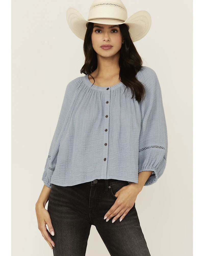 Cleo + Wolf Women's Brie Crochet Trim Long Sleeve Shirt