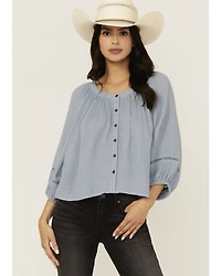 Cleo + Wolf Women's Brie Crochet Trim Long Sleeve Shirt